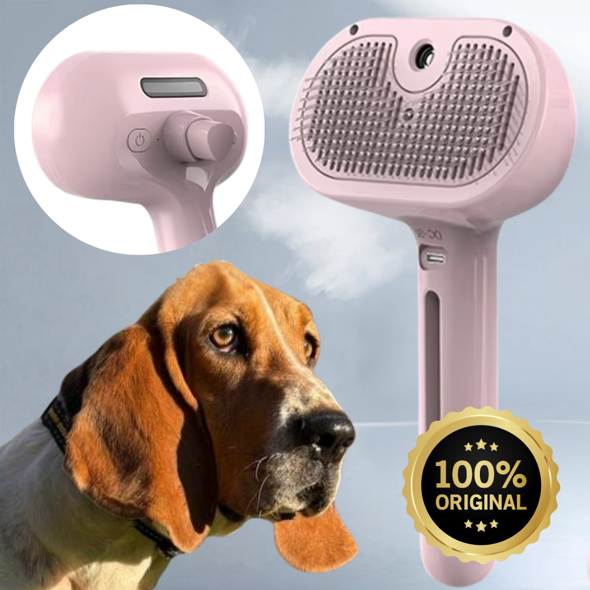 Cepillo Autolimpiante a Vapor para Mascotas