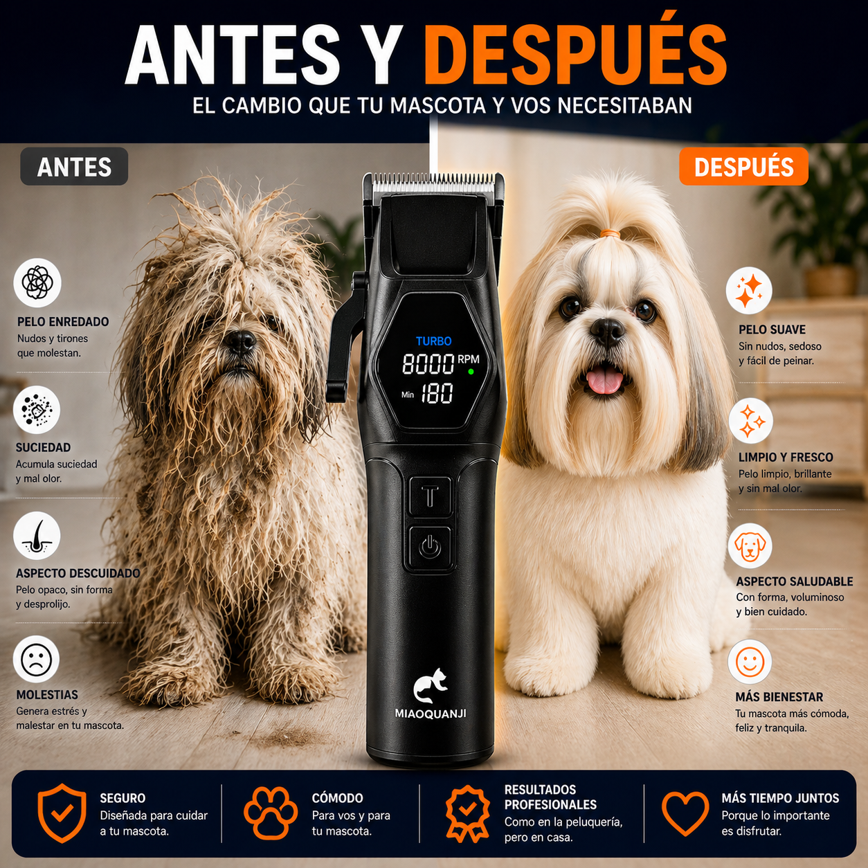 Máquina de cortar el pelo Miaoquanji: corte profesional para mascotas en casa